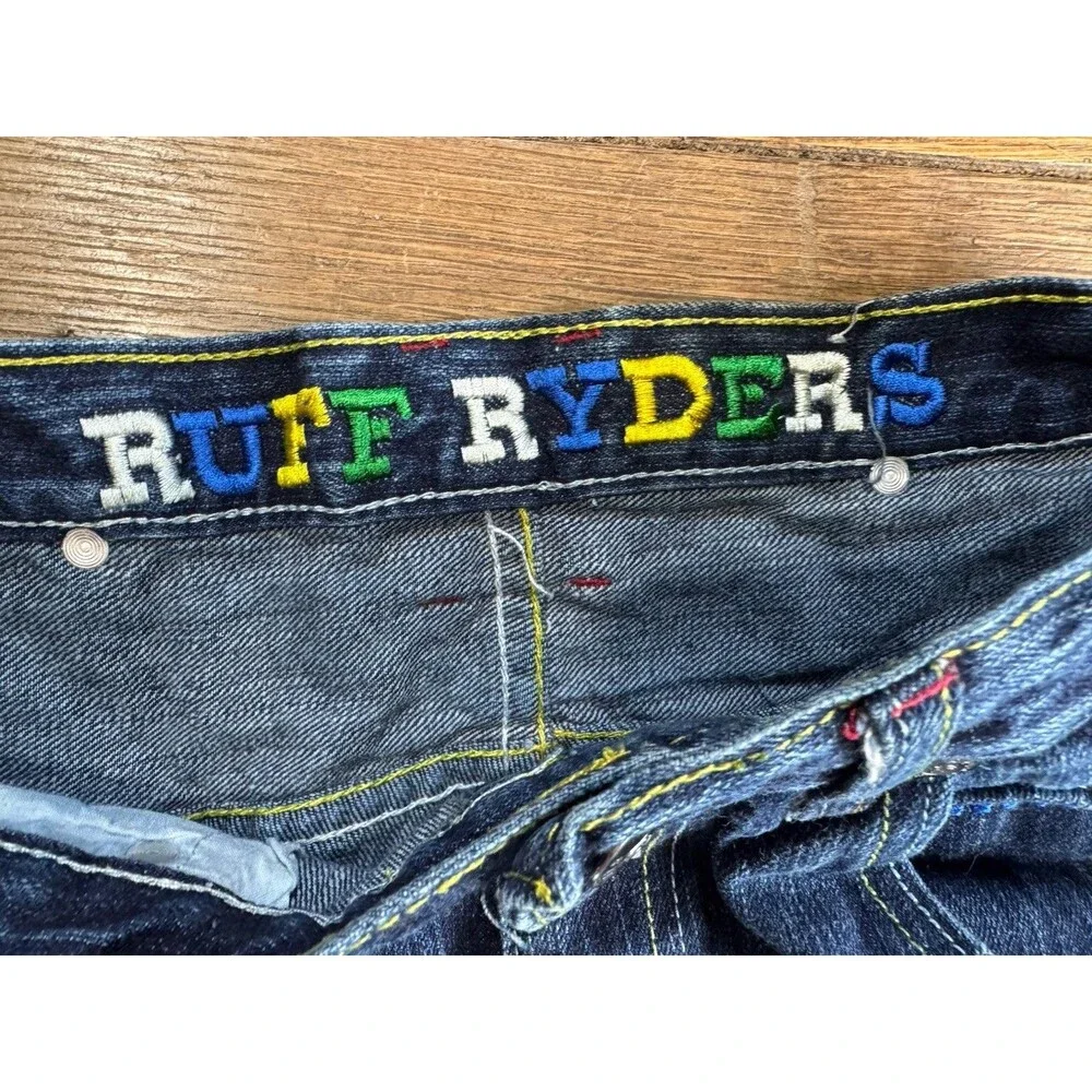VTG Y2K Ruff Ryders Embroidered Jeans Size 14 Hip Hop DMX Skater Color Stitch